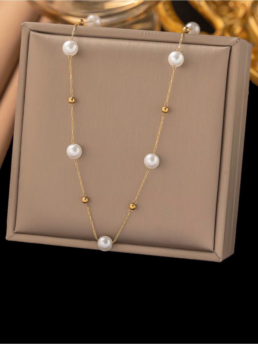 Classic Gold Pearl Station Necklace - White Pearls 🤍✨
